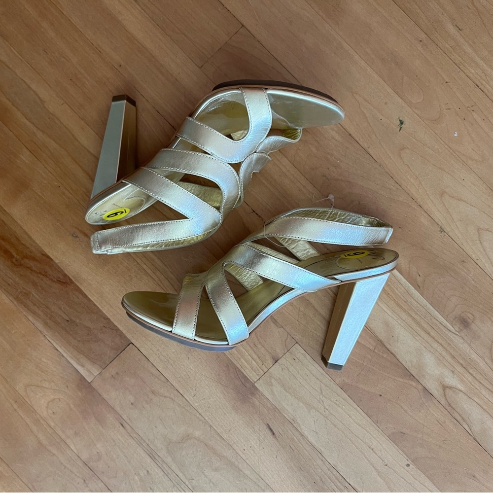 DVF gold strap heels